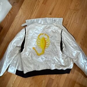 White Bomber Jacket with Yellow Scorpion Design